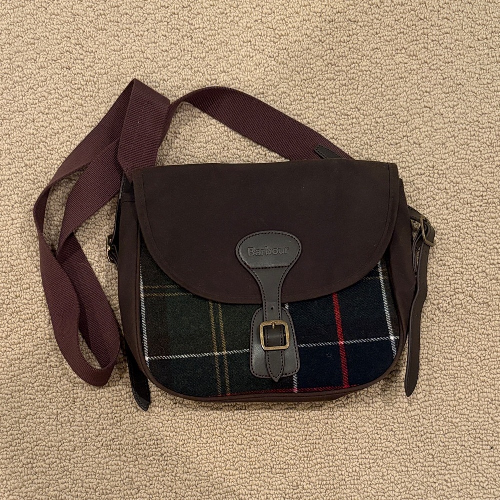 Barbour Tartan and Brown Messenger Bag